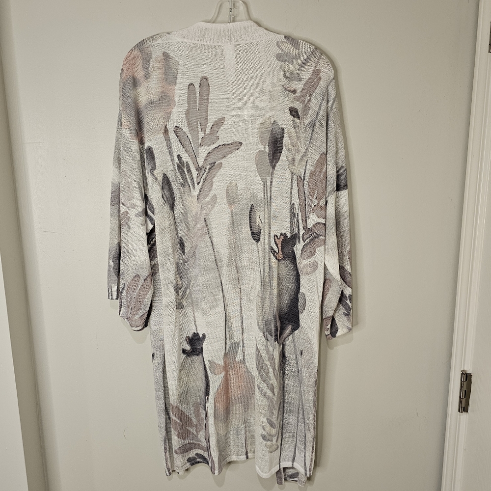 Floral Cardigan - Open Front Knee Length - Picture 5 of 7